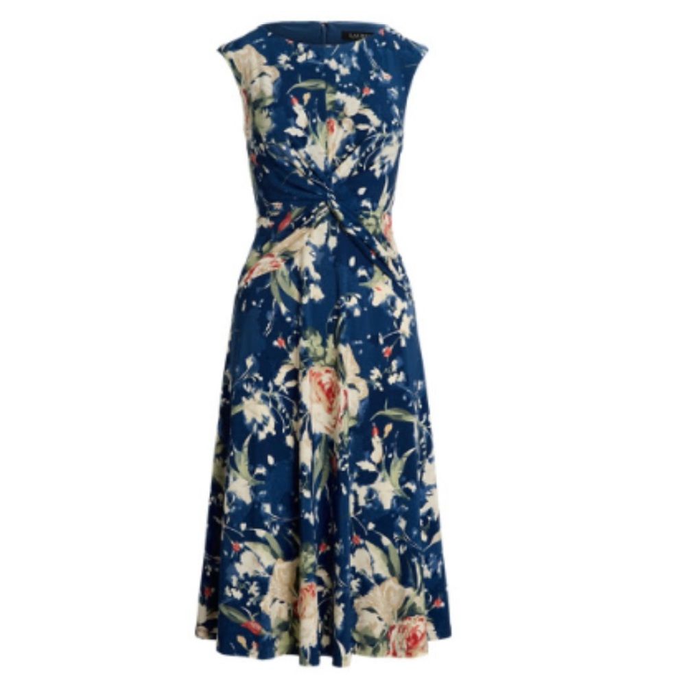 Ralph Lauren Floral Twist-Front Stretch Jersey Dress